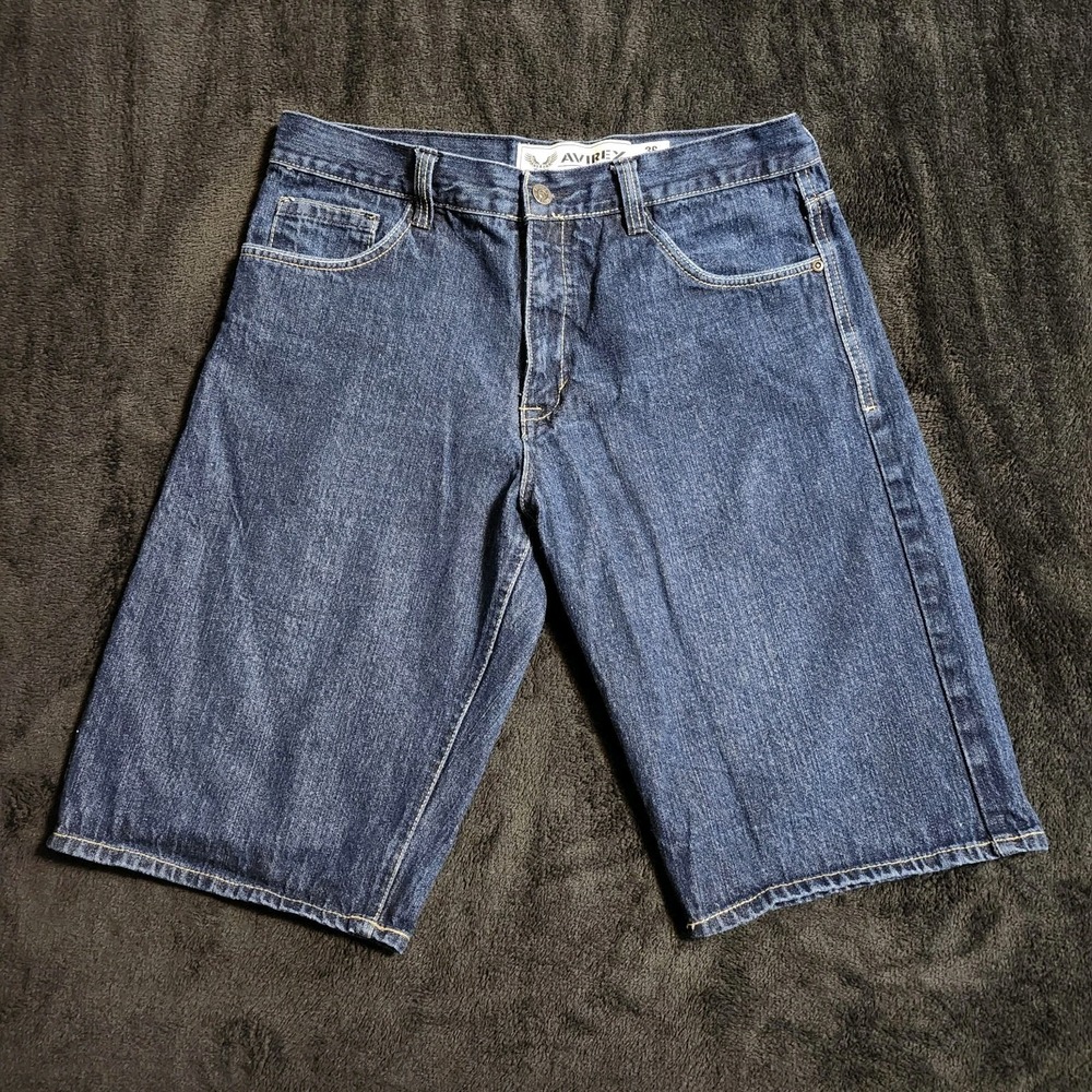 Avirex Jean Shorts Mens Size 36 Blue Denim Jorts Embroidered Vintage